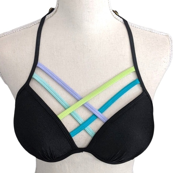 Collections by Catalina Push Up Bikini Top Black Strappy - Picture 1 of 10